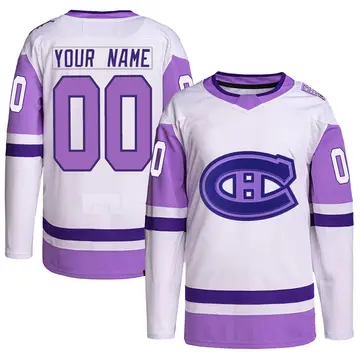 Men's Custom Montreal Canadiens ＃00 Authentic White/Purple Hockey Fights Cancer Primegreen Jersey