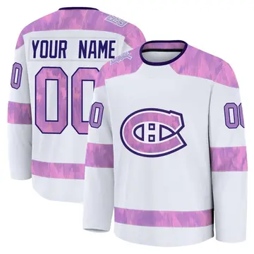 Men's Custom Montreal Canadiens ＃00 Premium White 2024 Hockey Fights Cancer Practice Jersey