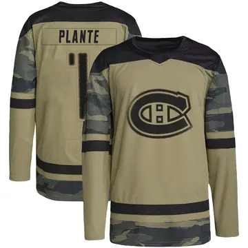 Men's Jacques Plante Montreal Canadiens ＃1 Authentic Camo Military Appreciation Practice Jersey