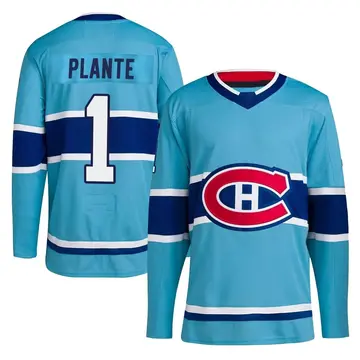 Men's Jacques Plante Montreal Canadiens ＃1 Authentic Light Blue Reverse Retro 2.0 Jersey