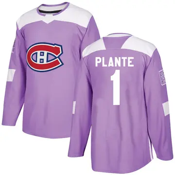 Men's Jacques Plante Montreal Canadiens ＃1 Authentic Purple Fights Cancer Practice Jersey