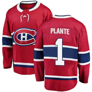 Men's Jacques Plante Montreal Canadiens ＃1 Breakaway Red Home Jersey