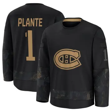 Men's Jacques Plante Montreal Canadiens ＃1 Premium Black 2024 Military Appreciation Practice Jersey