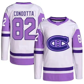 Men's Lucas Condotta Montreal Canadiens ＃82 Authentic White/Purple Hockey Fights Cancer Primegreen Jersey