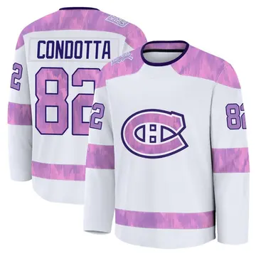 Men's Lucas Condotta Montreal Canadiens ＃82 Premium White 2024 Hockey Fights Cancer Practice Jersey
