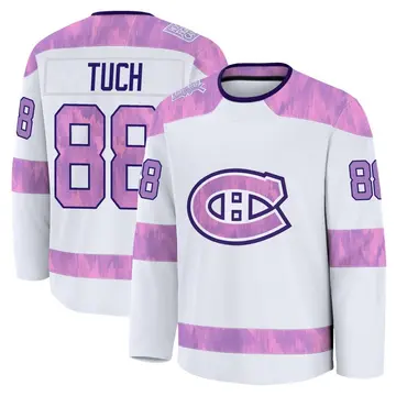 Men's Luke Tuch Montreal Canadiens ＃88 Premium White 2024 Hockey Fights Cancer Practice Jersey
