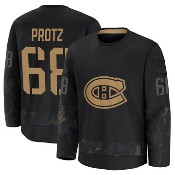 Men's Owen Protz Montreal Canadiens ＃68 Premium Black 2024 Military Appreciation Practice Jersey