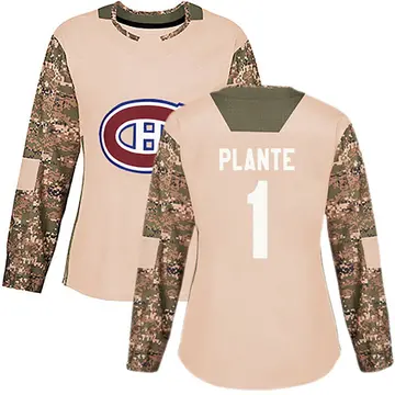Women's Jacques Plante Montreal Canadiens ＃1 Authentic Camo Veterans Day Practice Jersey