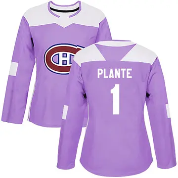 Women's Jacques Plante Montreal Canadiens ＃1 Authentic Purple Fights Cancer Practice Jersey