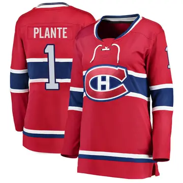 Women's Jacques Plante Montreal Canadiens ＃1 Breakaway Red Home Jersey