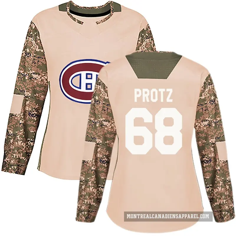 Women's Owen Protz Montreal Canadiens ＃68 Authentic Camo Veterans Day Practice Jersey