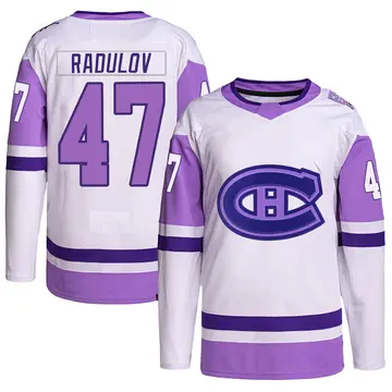Youth Alexander Radulov Montreal Canadiens ＃47 Authentic White/Purple Hockey Fights Cancer Primegreen Jersey