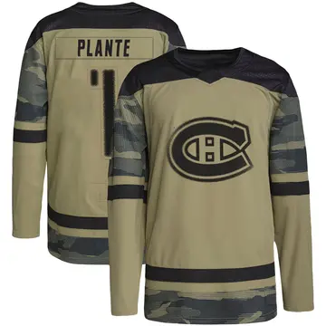 Youth Jacques Plante Montreal Canadiens ＃1 Authentic Camo Military Appreciation Practice Jersey